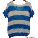 BKE  blue and tan striped sequin shirt sleeve knit sweater size M Photo 1