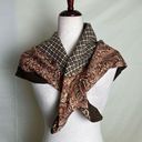 Oscar de la Renta Vintage  Signed Large Square Scarf Brown Floral Houndstooth Photo 0