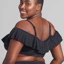 Cacique  Lightly Lined No-Wire Ruffle Off Shoulder Swim Bikini Top Black 26 Photo 2