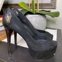 Brian Atwood B  Blayne Black Suede Peep Toe Platform Pumps Women's Size 7 Photo 4