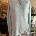 a.n.a  Crewneck Sweater Criss-Cross Sleeve Detail Size XL Light Blue Photo 0