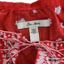 The Moon ✨Ella Top Boho Sz Large  Shirt Red Smocked Waist Ruffle Sleeve Tassel Tie✨ Photo 6