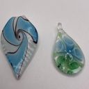 Handmade Lot Of 2 Costume Pendants / Charms Blown Art Glass Mix Blue Photo 0