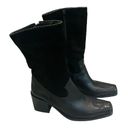 Naturalizer  “Cowgirl” Black Suede/Leather Square Toe Mid-Calf Boot, Sz 9 Photo 4