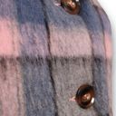 Cyrus  Faux Fur Fuzzy Plaid Button Front Jacket Shacket Pink Gray & Blue Size S Photo 2