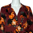 Modcloth  Popover Blouse Red Orange Floral Long Sleeve Half Button Photo 3