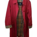 Burberry London Red Single Breasted Nova Check Lined With Flip Cuffs SZ 2 Trench Photo 3