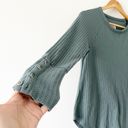 Chaser Blue Waffle Knit Thermal Button Long Sleeve Tee Shirt Tunic Top Photo 2