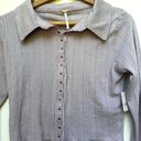 Free People NWT  Cropped Pointelle Long sleeve Knit Lavender Button Up Top M Photo 1