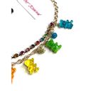 Betsey Johnson  GUMMY BEAR & STONE NECKLACE Layer Gold Chain Multi Color Glitter Photo 6