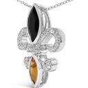 Onyx NIB .925 Silver Marquise  & Citrine & Diamond Fleur De Lis Pendant Necklace Photo 2