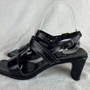 Paul Green  Sandal 6.5 Black Leather Ankle Strappy Square Toe Wide Block Heel‎ Photo 5