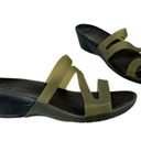 Crocs  Womens Carliana Sandal Wedge Sz 7 Olive Green Strappy Comfort Shoe Photo 1