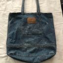 American Eagle 2000s Y2k  Outfitters navy blue denim jean ripped distressed tote bag purse with inner compartment  Excellent condition Photo 3