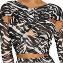 Naked Wardrobe NWT  Zebra Print Cut Out Long Sleeve Mesh Top Photo 2