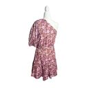 Jason Wu  One‎ Shoulder Puff Sleeve Floral Belted Mini Dress Pink Tan Size Large Photo 2