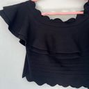 Endless Rose  Black Ruffle Off the Shoulder Eyelet Crop Top with Scalloped Edge S Photo 9