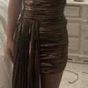 Pleated Sheen Metallic Strapless Mini Dress Gold Size XS Photo 2