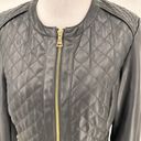 Cole Haan  Black Collarless Quilted Faux Leather Jacket Size Medium Photo 1