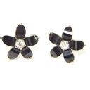 VTG Sterling Silver 15mm Onyx Black Facet Hematite FLOWER EARRINGS Stud Posts Photo 0