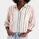 American Eagle Outfitters Colorful Rainbow Striped Cropped Linen Button Down Photo 0