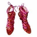 Brian Atwood  Felisa Sandals Mixed Media Strappy Braided Leather Orange Pink 7 Photo 10