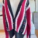 Vintage Cable Knit Heart Embroidery Cardigan Sweater Black Red Size L Photo 1