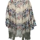 Wishlist  Womens Cardigan Kimono Swimsuit Cover Sz M/L Boho Floral Beige Fringe Photo 0