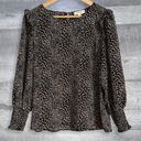 ee:some  Animal Print Balloon Sleeve Blouse Womens S Black Brown Ruffle Shoulder Photo 0