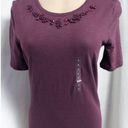 The Loft "" PLUM BEADED NECKLINE SHORT SLEEVES SCOOP NECK T-SHIRT TOP SIZE: XS NWT Photo 0