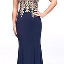 XScape Navy Blue And Gold Prom Dress Photo 0