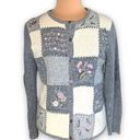 Dress Barn Vintage  Cardigan Sweater Knit Gray Patchwork Round Neck Pastel Floral Photo 12