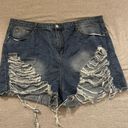 Pretty Little Thing Plus Size Blue Wash Distressed Longline Boyfriend Jean Shorts Photo 2