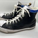 Converse  Black Leather High Top With Blue Denim Upper Collar Unisex M 6 W 8.5 Photo 0