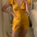 Emory park GOLD RUFFLE SLEEVE SATIN ROMPER  Photo 3