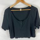 BP 4/$25  NWT . Pointelle Rib Crop Henley In Black size 3X Photo 1