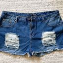 Boohoo Women’s Plus Blue Wash High Waisted Distressed Denim Jean Shorts Size 18 Photo 0