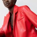 Anthropologie NEW DOLAN  Large Red Vegan Faux Leather Boyfriend Blazer Jacket Photo 3