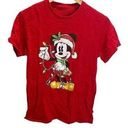 Disney  Christmas Mickey Mouse T-shirt Size S Red Mickey with Christmas Lights Photo 0