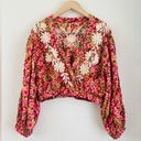 Free People  co-ord set Nyomi Embroidered Floral Mini Skirt Crop Top Red pink Photo 5