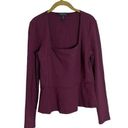 BCBGMAXAZRIA  Purple Plum Square Neckline Long Sleeve Mini Peplum Blouse Large Photo 0