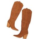 OASIS SOCIETY Western Stitching Suede Heel Boot Brown Cowgirl Cottage Y2K Boho 9 Photo 0