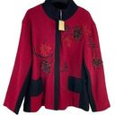 Carson NEW  Red & Black Floral Embroidered Appliquéd Lined Wool Jacket Size XL Photo 1