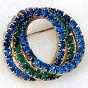 Vintage Blue  and Green Rhinestone Circles Brooch Pin Photo 8