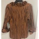 Harvé Benard Harve Benard Brown/Gold Crinkle Blouse with Ruffled Neck & 3/4 Sleeves Size XL Photo 2