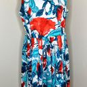 Talbots Fit & Flare Dress 14 PETITE Red White Blue Midi Pleated Floral Paisley Photo 0