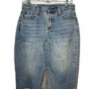 Marine layer  Celine Denim Skirt 6 Blue Medium Wash High Rise Front Slit Raw Hem Photo 0