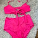 Aerie  Hot Pink Bikini Size Large Top is front bow tie Photo 0
