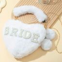 BRIDE White Heart Plush Faux Fur Bridal Handbag w/ Chain Strap & Coin Purse Photo 2