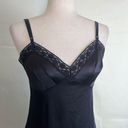 Vintage 80s 90s Black Satin Nightgown Slip Dress Lace Trim Mini Pinup Girl Small Photo 1